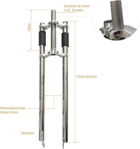 Miniatura 2 de Tenedor de bicicleta 26"/700C/29, 1.126 in Triple árbol sin suspensión Combo de auriculares sin rosca de 1-1/8 pulgadas, hombro doble, se adapta a