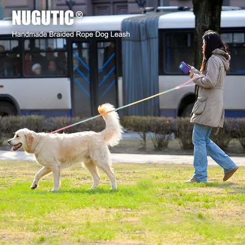 Miniatura 7 de Correa para Perro de 5 Pies Hecha a Mano de Cuerda de Algodón Trenzada para Perros Pequeños, Medianos y Grandes, Nuevo Cierre de Metal Dorado Verde