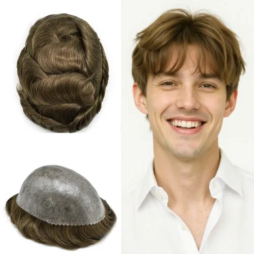 Miniatura 74 de Toupee para hombres Full Poly Mens Toupee Cabello humano Piezas para hombres Sistema de reemplazo de pelo para hombres Protesis Capilar Para Hombre