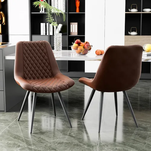 Miniatura 7 de Juego de 2 sillas de comedor, modernas sillas de salón de piel sintética sin brazos, asiento tapizado con respaldo alto y patas de metal resistentes
