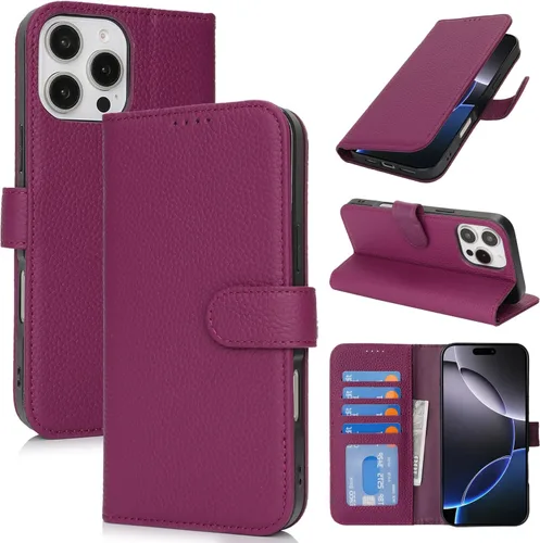 Miniatura 66 de Zouzt Funda para iPhone 11 de 6.1 pulgadas de piel auténtica con 4 ranuras para tarjetas, tarjetero con bloqueo RFID, tapa magnética, función atril