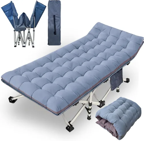 Miniatura 8 de Paquete de 2 catres de camping con colchón, cama cómoda, catre plegable, catres resistentes para dormir con bolsa de transporte para adultos