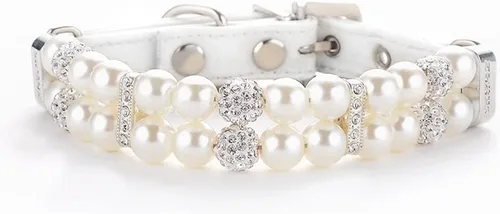 Miniatura 7 de HOWWFALY Collares de perlas para perros y gatos con diamantes de imitación de cristal, collar de piel sintética, collar ajustable para perros
