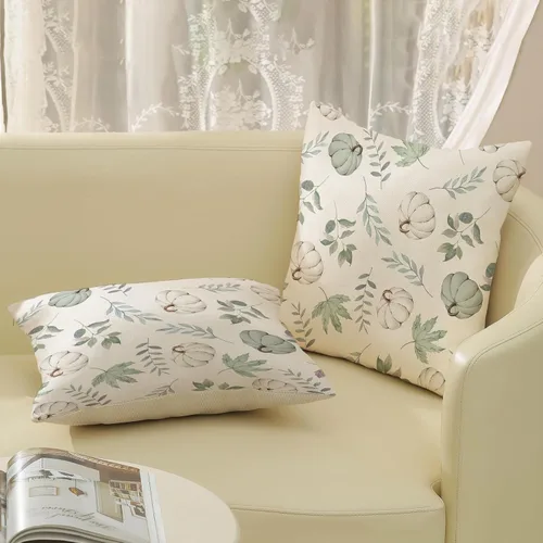 Miniatura 5 de Juego de 2 fundas de almohada de otoño de 16 x 16 pulgadas, diseño de calabaza y hoja de arce, fundas de almohada decorativas de lino para otoño