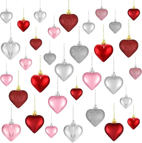 Miniatura 8 de Adornos de corazón para el día de San Valentín: 3 adornos con forma de corazón para árbol de Navidad y para colgar como decoración en el día de San