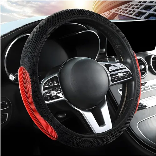 Funda elástica para volante de automóvil, transpirable, sin anillo interior, protector de volante de vehículo, 15 pulgadas, seda de hielo
