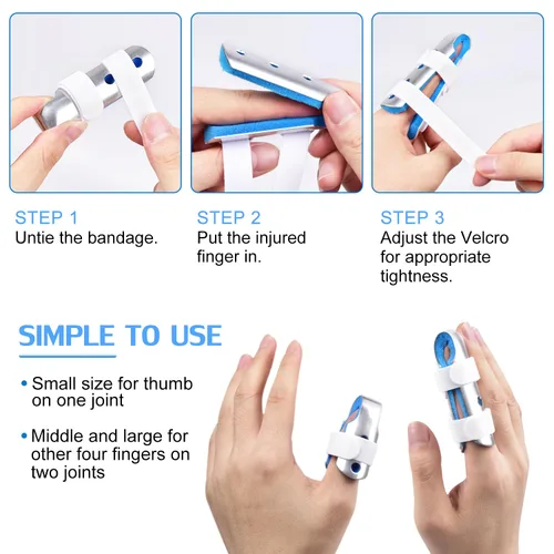 Miniatura 4 de Sopito - Férula para dedos, 3 piezas, soporte para dedos, estabilizador para dedos fracturados, enderezar nudillos con artritis, inmovilización, azul