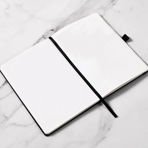 Miniatura 4 de Cuaderno punteado, diario, 5.3 x 8.26 pulgadas, tapa dura, prémium, papel grueso, doble espiral, bandas, cuero negro sintético, lazo para bolígrafo