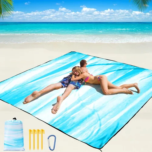 Miniatura 8 de WIWIGO Manta de playa impermeable a prueba de arena tapete de playa 79" X 83"/10'x9' para 2-8 adultos, de secado rápido, tapete de picnic al aire