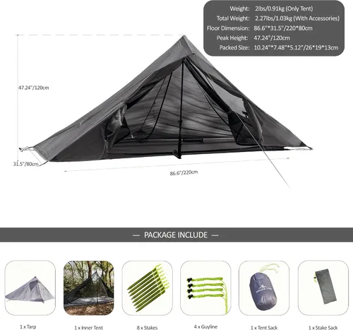 Miniatura 2 de Altair One - Tienda de campaña de senderismo ultraligera, nailon SIL impermeable, doble pared, 3 estaciones, refugio para 1 persona para mochileros