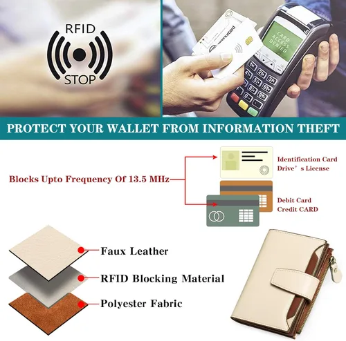 Miniatura 5 de FALAN MULE Cartera pequeña para mujer, de cuero, plegable, compacta, con bloqueo RFID, pequeña cartera para mujer