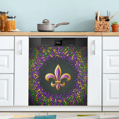 Miniatura 2 de Mardi Gras Fleur De Lis - Cubierta magnética para lavavajillas, paneles de puerta con imán para refrigerador, gabinetes de hogar, calcomanías