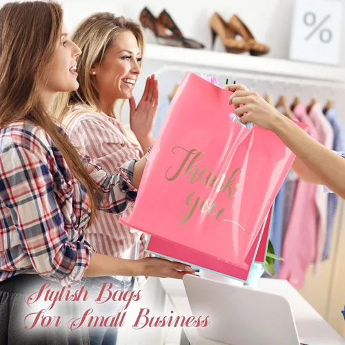 Miniatura 5 de ZORRITA Paquete de 100 bolsas de agradecimiento para pequeñas empresas, bolsas de plástico de 15 x 18 pulgadas con asas, bolsa de mercancía al por