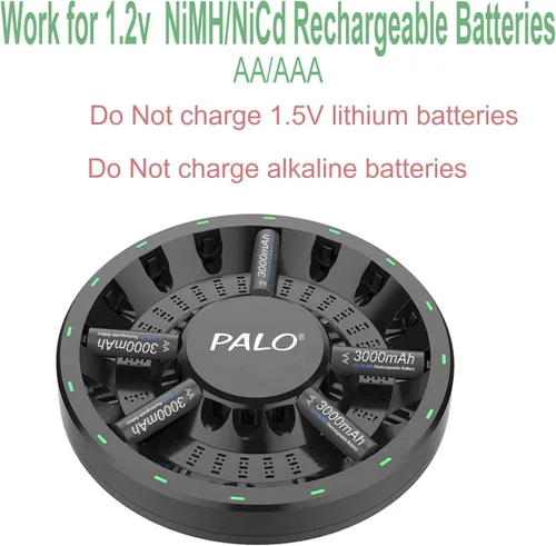 Miniatura 4 de Batería AA recargable con kit de cargador, paquete de 16 baterías de 1.2 V Ni-MH 3000 mAh con cargador inteligente LED de 16 bahías para batería