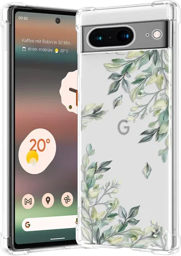 Miniatura 8 de RALEAVO - Funda floral para Google Pixel 7a, funda transparente con hojas y flores, diseño delgado y lindo para niñas y mujeres, cubierta de Verde