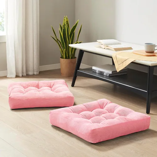 Miniatura 55 de Juego de 2 almohadas de suelo de meditación, almohadas cuadradas grandes para adultos, cojín de pana copetuda para sala de estar de tatami, gris, 22