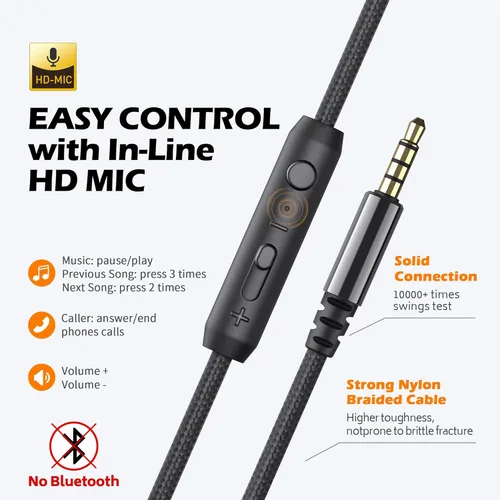 Miniatura 4 de Auriculares Ailihen C8, ligeros y plegables con micrófono para iPhone, iPad, iPod, teléfonos inteligentes Android, computadoras, laptop, Mac, Negro