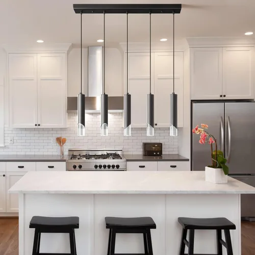 Miniatura 3 de Lámpara colgante moderna de 5 luces para isla de cocina, regulable, LED, negro, mini luces colgantes, comedor, cocina, iluminación colgante ajustable