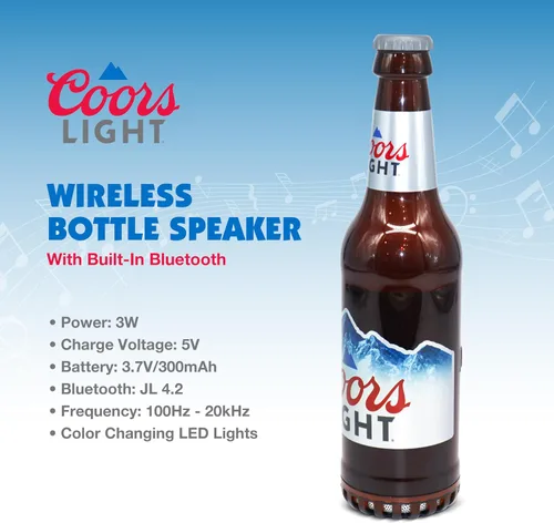 Miniatura 2 de Coors Light - Altavoz Bluetooth con Forma de Botella con Estéreo de Alta Fidelidad, Resistente a Salpicaduras, 6H de Reproducción y Puerto AUX