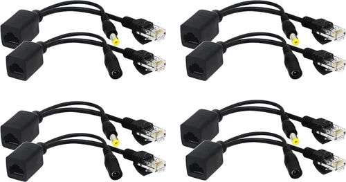 Kit de inyector PoE pasivo y divisor PoE con Ethernet RJ45 y alimentación a través de un conector adaptador F/M de 0.217x0.083 in CC (4 pares negro)