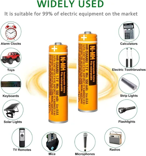 Miniatura 9 de Paquete de 4 baterías recargables AAA NI-MH 1.2V 550mAh HHR-55AAABU AAA para teléfonos inalámbricos Panasonic