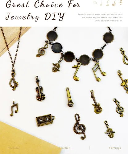 Miniatura 5 de JIALEEY Dijes de música multiestilo para instrumentos musicales, notas, símbolos, colgantes para collares, pulseras, aretes, fabricación de joyas
