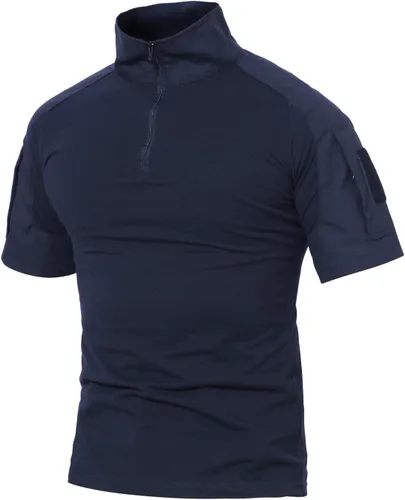 Miniatura 8 de MAGCOMSEN Camisas militares tácticas para hombre con cremallera de 1/4, manga corta, ajustada, camisa de camuflaje