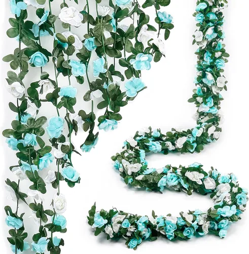 Miniatura 14 de Miracliy 5 guirnaldas de flores azules artificiales de 41 pies, guirnalda floral de primavera falsa para telón de fondo de pared de flores, boda