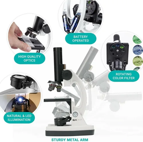 Miniatura 3 de IQCREW - Microscopio prémium de 85 piezas, cámara a color y kit de software interactivo para niños con juego de diapositivas preparadas de 48 piezas