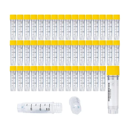 Miniatura 26 de Cryoviales de 0.0 fl oz, 25Pcs Cryotubes con código de barras lateral, frascos de esterilización con rosca externa, tubos de muestra con tapas Azul