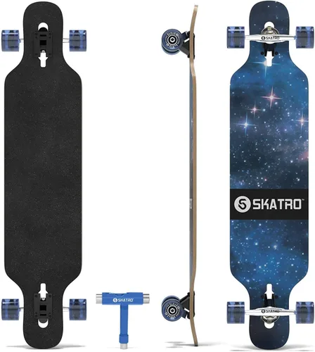 Skatro Drop Through Longboard Skateboard Freeride - Incluye T-Tool galaxy 1
