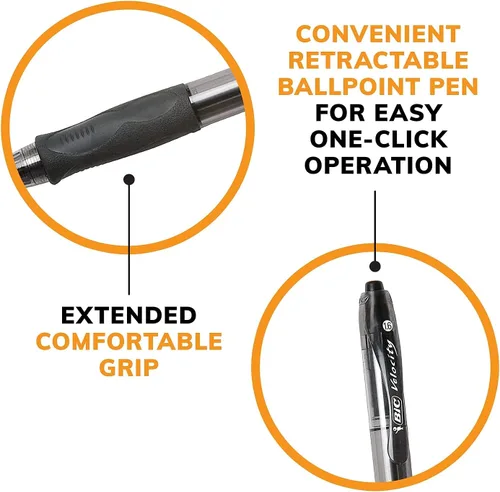 Miniatura 7 de BIC Glide Bold - Bolígrafos negros, punta gruesa (0.063 pulgadas), paquete de 12 unidades, bolígrafos retráctiles con cómodo agarre completo