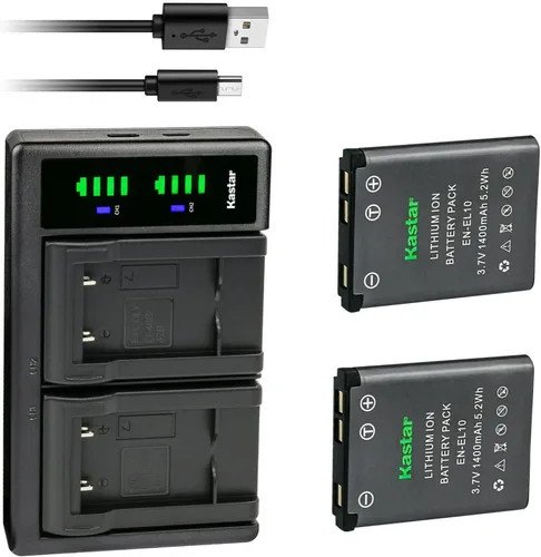 Kastar 2 baterías y cargador USB LTD2 compatible con batería Nikon EN-EL10, cargador MH-63, Coolpix S60 S80 S200 S202 S203 S210 S220 S230 S500 S510