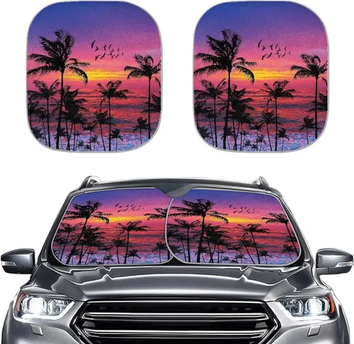 Miniatura 7 de Parasol para parabrisas de automóvil con estampado de playa tropical, protección universal para proteger el interior del automóvil, bloquea