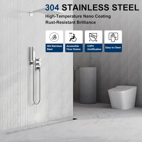 Miniatura 4 de Neodrain - Drenaje lineal rectangular de 24 pulgadas con rejilla de patrón de ladrillo, desagüe de piso de acero inoxidable cepillado 304 para baño