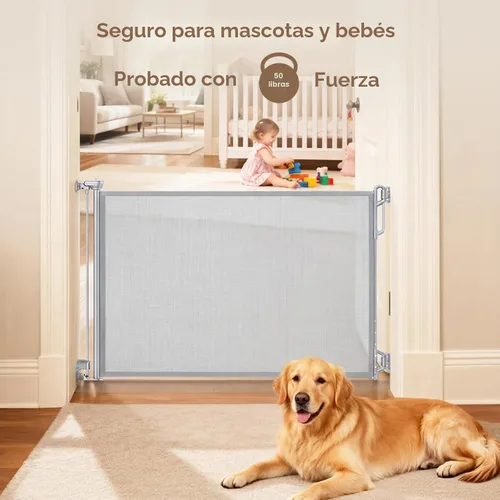 Miniatura 6 de SPACEANY Puerta de seguridad retráctil para bebés o puerta de malla para perros, puerta de malla retráctil portátil y duradera, fácil de usar