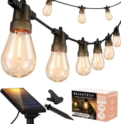 Miniatura 15 de Brightech Ambience Pro - Guirnalda de luces LED impermeables para exteriores con energía solar – Luces de patio de grado comercial con bombillas