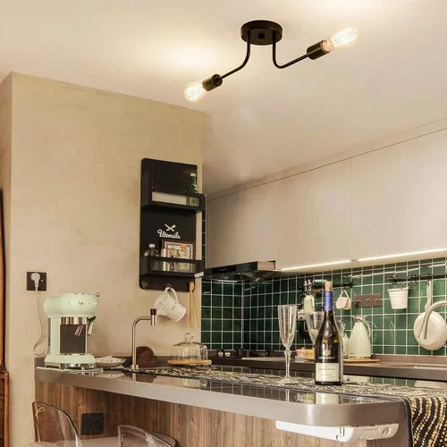 Miniatura 5 de 2 lámparas de techo industriales semiempotradas con ramificación de metal ajustable, soporte E26, pintado en negro, para cocina, sala de estar