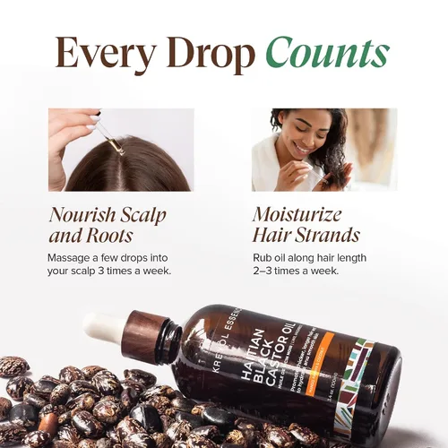 Miniatura 3 de Kreyol Essence - Aceite de ricino negro haitiano para piel y cabello, botella de vidrio, prensado en frío, sin hexano, cabello de aspecto más