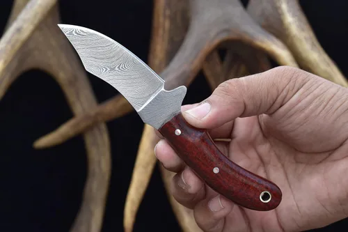Miniatura 4 de Knives Ranch Cuchillo utilitario EDC hecho a mano, espiga completa, acero de damasco, mango de micarta de arpillera, funda de vaquero resistente