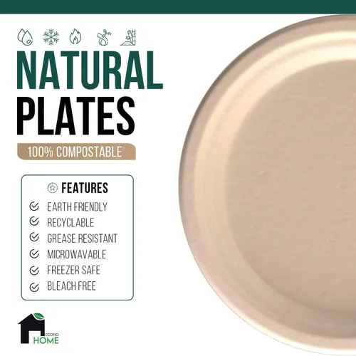 Miniatura 4 de EconoHome Platos de papel compostables de 10 pulgadas, platos desechables ecológicos hechos de fibra de bagazo o caña de azúcar, aptos