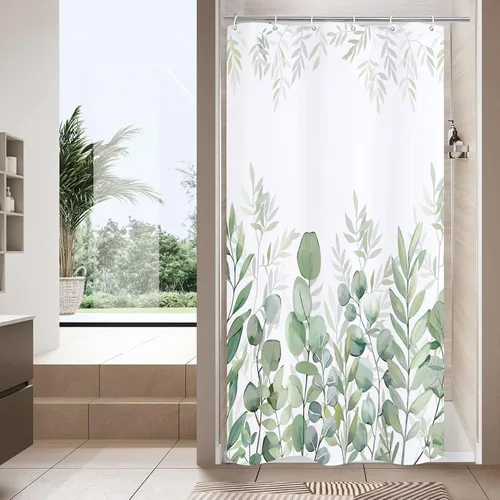 MitoVilla - Cortina de ducha pequeña de hojas de 36 x 72 pulgadas, cortinas de ducha estrechas de tamaño medio de tela vintage con hojas de plantas