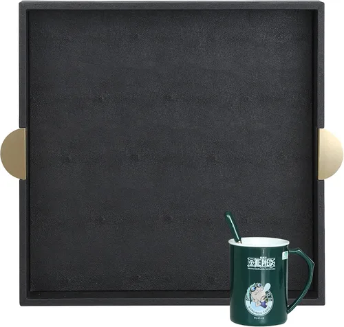 Miniatura 8 de HofferRuffer Bandeja Decorativa de Servir de Cuero Sintético, Elegante Bandeja Otomana para Mesa de Café, Desayuno, Bebidas, Bandeja para Servir