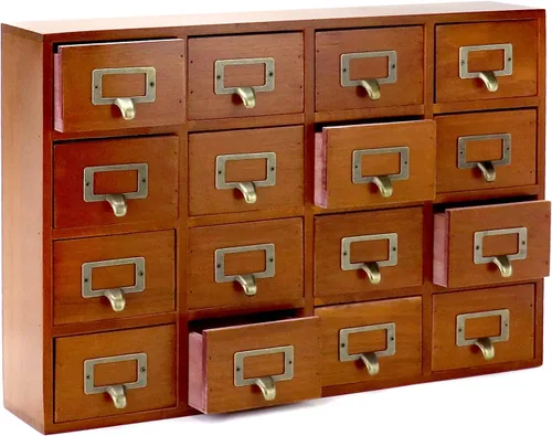 Organizador de Cajones de Escritorio QWORK, Gabinete Boticario Vintage de Madera con 16 Cajones, Organización y Almacenamiento para Hogar, Oficina,