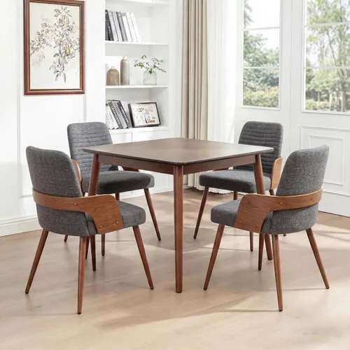 Miniatura 18 de Sillas de comedor, sillas de cocina modernas de mediados de siglo, sillas decorativas tapizadas de tela beige, patas de metal, sillas de escritorio