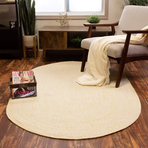 Miniatura 22 de Super Area Rugs Farmhouse - Alfombra trenzada de algodón reversible para cocina, gris y blanco, 4 x 6 pies, ovalada