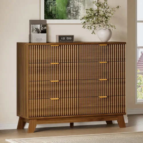 Miniatura 34 de BORNOON Cómoda alta de 46" para dormitorio, cómoda de 6 cajones acanalados, cómoda moderna de madera con almacenamiento profundo, correderas