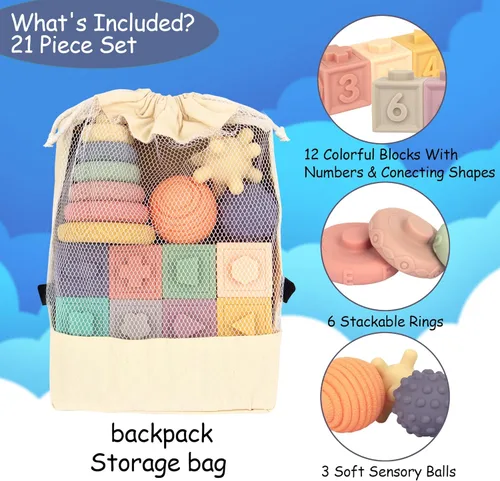 Miniatura 6 de 21 juguetes Montessori para bebés, juguetes de dentición para bebés meses, 6 meses o más, torre apilable de aprendizaje educativo temprano