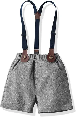 Miniatura 5 de JMOORY Conjunto de ropa para bebé y niño, manga corta, con lazo y tirantes cortos para caballero