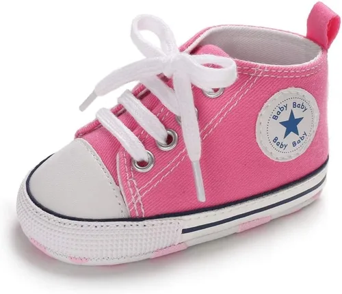 Meckior - Zapatos deportivos de lona para bebé, con suela suave y caña alta, para sus primeros pasos y estar en la cuna